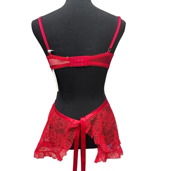 Victoria's Secret Sheer Lace Unlined Babydoll Top Bra Size Large Floral Red Sexy - Image 5