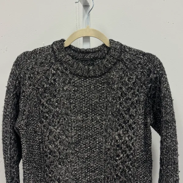 Theory Women's Cotton Wool Blend Cable‎ Knit Crewneck Chunky Sweater Charcoal Sm - Image 4
