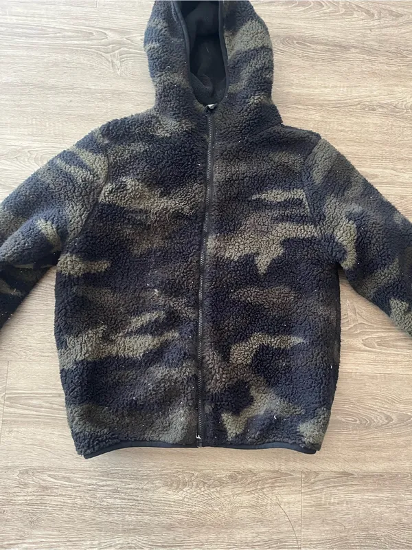 PINK Victoria’s Secret Camo Sherpa Jacket Womens XL Black Fleece Zip Hoodie - Image 4