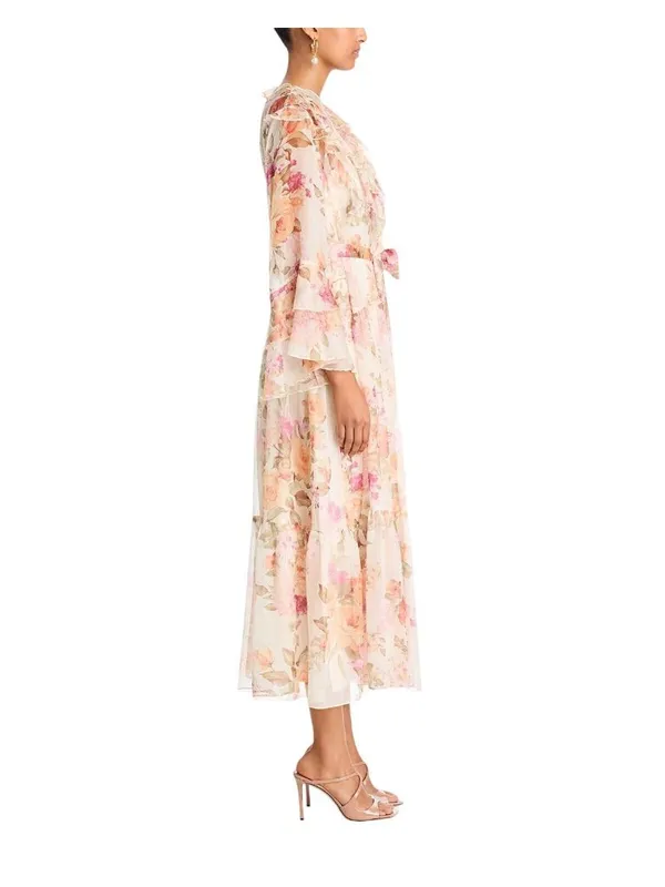Aqua Womens Flowy Lightweight Floral Ruffle Maxi Dress IDM12134 Yellow / White L - Image 8
