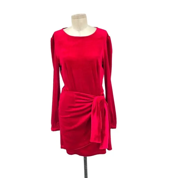 Yumi Kim Tie Me Over Red Velvet Dress Long Sleeve Wrap‎ Tie Size Large - Image 3