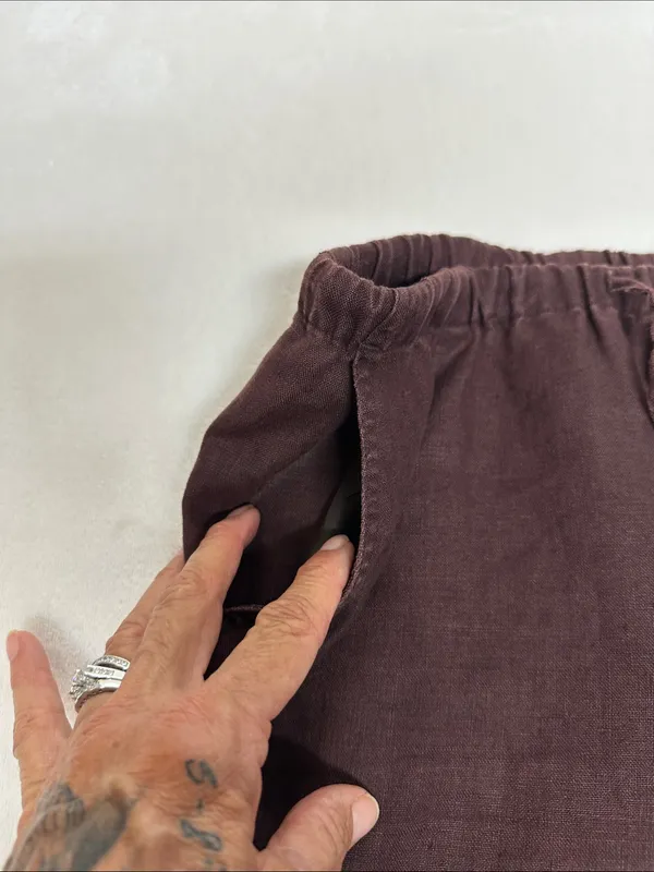 Women's Cropped Elastic-Waist Pants in Deep Brown 100% washable linen - Image 5