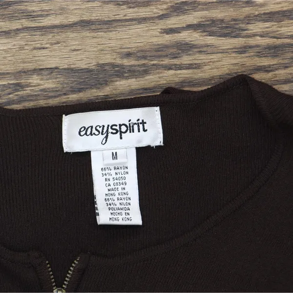 Easy Spirit Womens Vintage Y2K Full Zip Knit Sweater Brown M - Image 3