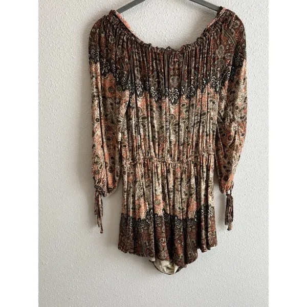 Free People So Divine Romper Apricot Paisley Boho Cold Shoulder SP‎ - Image 4