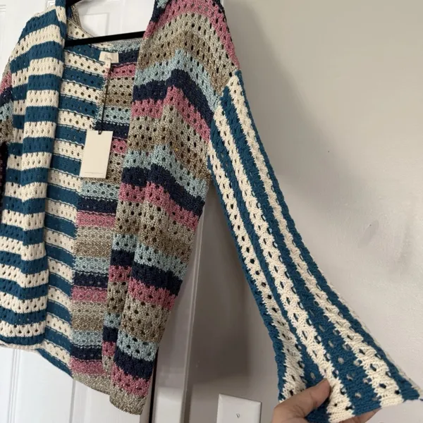 Elan Nara Crochet Blue Pink Multicolor Sweater Cardigan NWT - Image 6