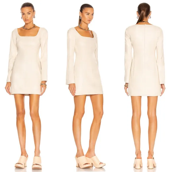 ALEXIS Vanna Ivory Cream Faux Leather Mini Dress Womens Large EUC $385 - Image 2