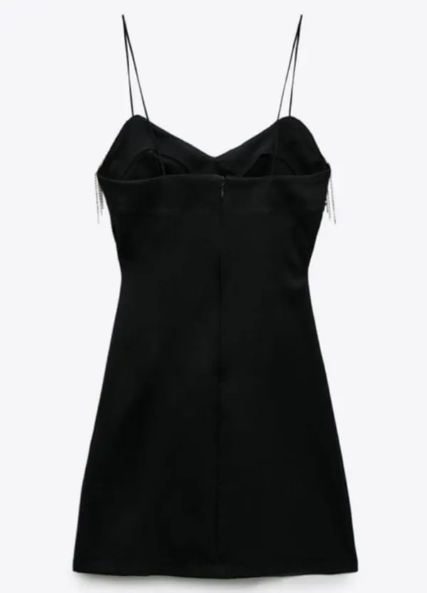 Black Rhinestone Fringe Mini Dress - Image 2