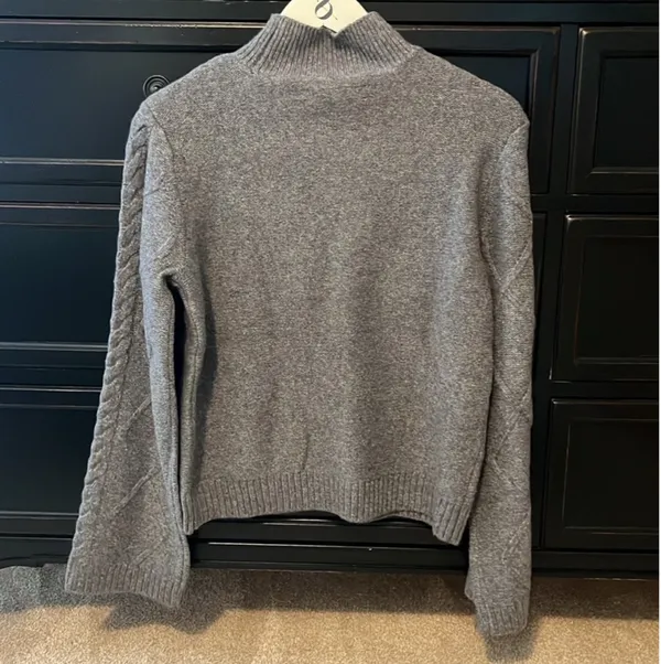 Loft Cable Knit Mock Neck Sweater in Gray - Image 2