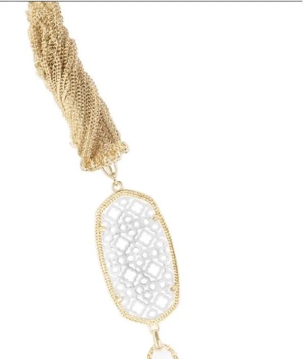 Kendra Scott Rayne Two Tone Gold and Silver Filigree Long Pendant Necklace - Image 2