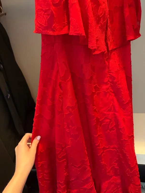 Lulus Red Midi Strapless Dress Floral - Image 3