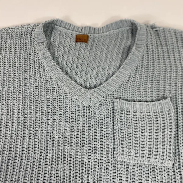 POL Anthropology Sweater Tunic Womens Medium Blue Chunky Knit‎ Short Sleeve - Image 2