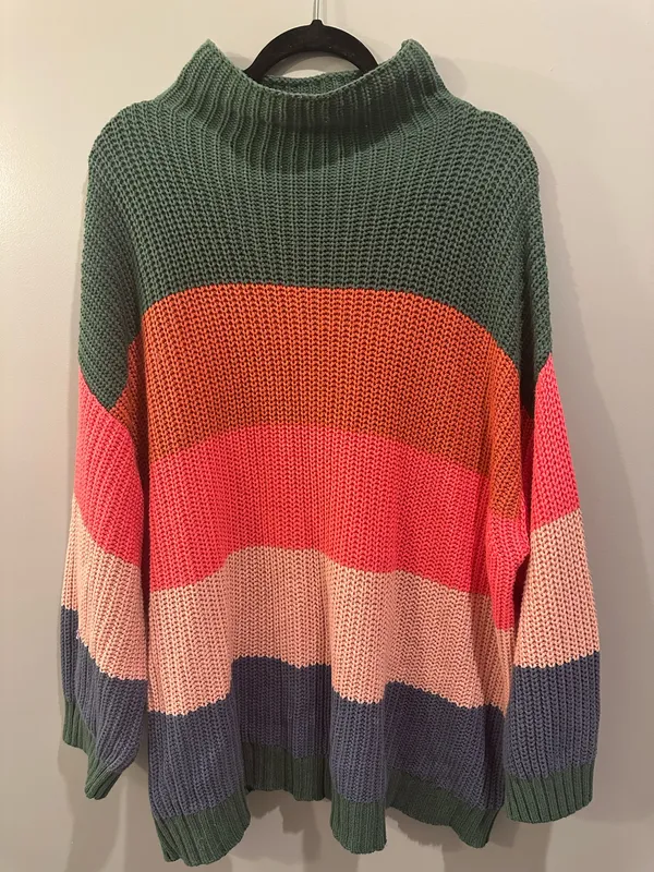 American Eagle Striped Chunky Knit High Neck Colorful Sweater - Image 2