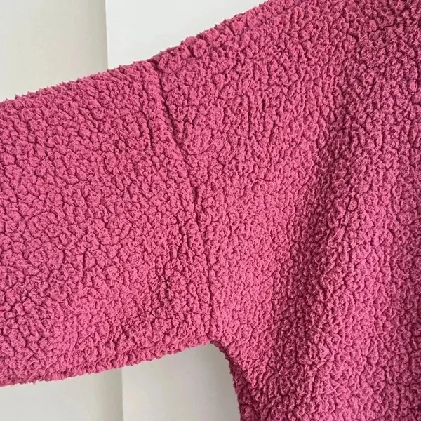 Aerie Dream Sherpa Quarter Zip Sweatshirt, Cherry Pink/Hot Pink, Size Medium - Image 11