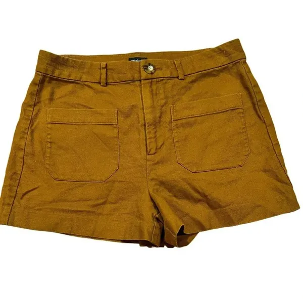 Madewell Monroe High Rise Shorts Linen Blend Womens Pockets Mustard Brown Size 4 - Image 2