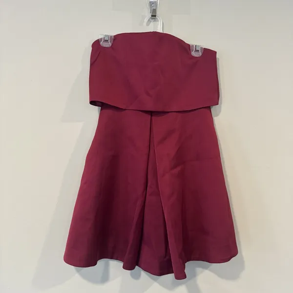 Anthropologie Keepsake Strapless Mini Cocktail Party Dress Red Plum XS 2860 - Image 3