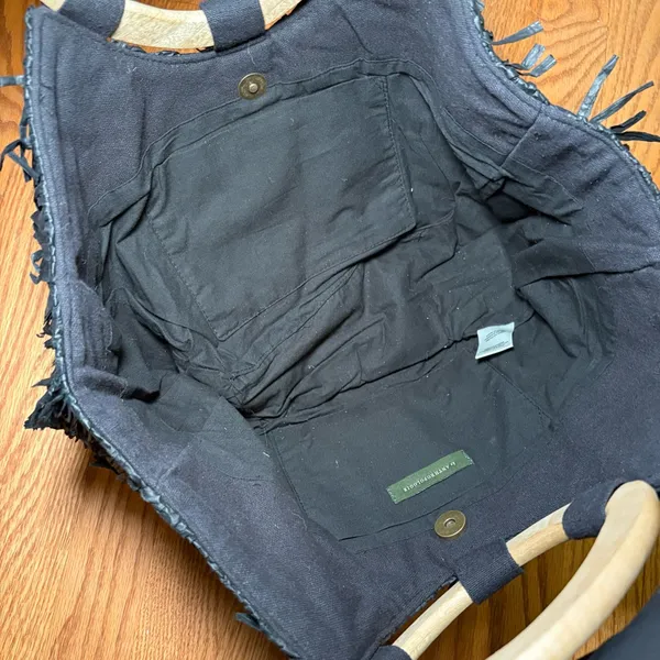 Anthropologie Fringe Bag Black Cotton - Image 4