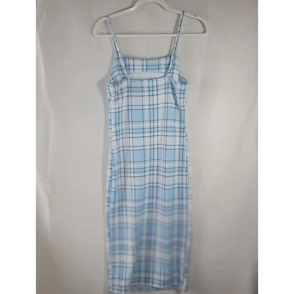 No Boundaries Light Blue Plaid Sleeveless Cami Midi Dress Side Slit M 7-9 Junior - Image 9