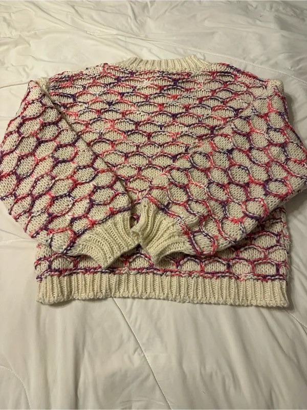 BTB Los Angeles Lola Honeycomb Cozy Cream Multicolor Knit Sweater - NWT - Size L - Image 6