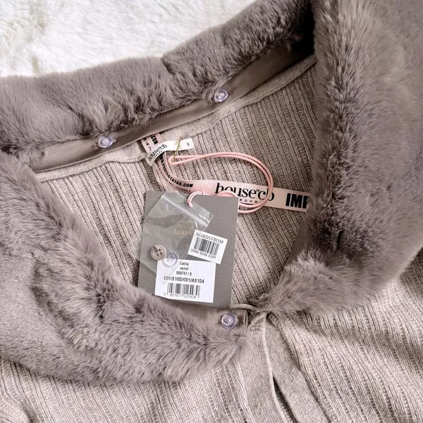 House of CB Fur Trim Knit Cashmere Crop Cardigan S - Camel / Dark Beige - Image 5