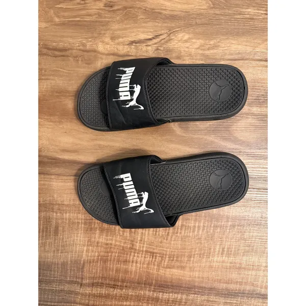 Puma‎ Cool Cat slides in black with a white drip logo detail Size 7C - Image 3