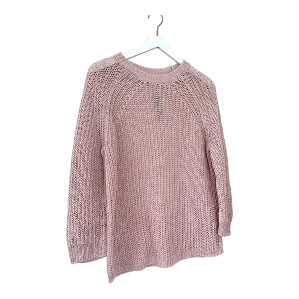 NWT J.Crew Linen Open Knit Sweater Blush Pink Crewneck Size Small - Image 2