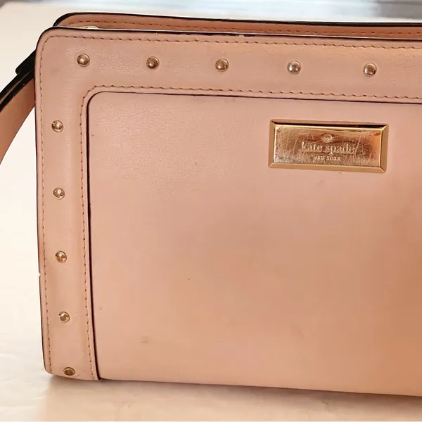 Kate Spade Pink Leather Clutch w/Wrist Strap & Embellished with Brass‎ Studs - Image 2