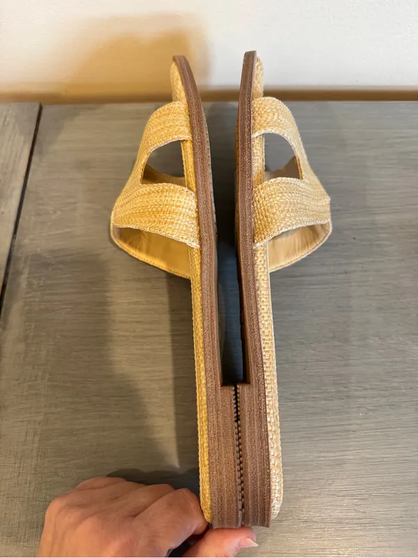 Woven Slide Sandals in Natural Straw madden size 11 rafia beige flat - Image 6