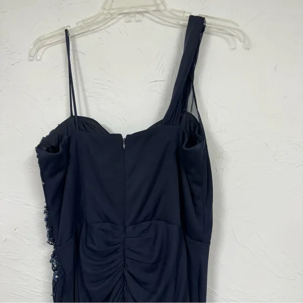 Xscape Blue Beaded One Shoulder Maxi Formal Dress Womens 12 Ruched Bridesmaid - Image 9