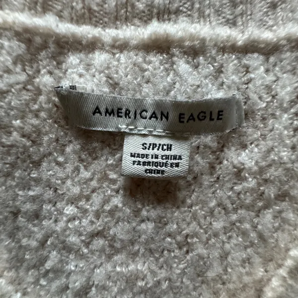 American Eagle Striped V-Neck Oversized Boucle Knit Sweater Cream Brown‎ Small - Image 2