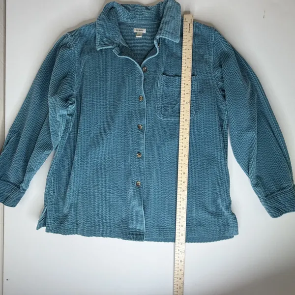 LL Bean Corduroy Button Down Shirt Size MP Shacket Teal Gorpcore Outdoors Rustic Blue - Image 9
