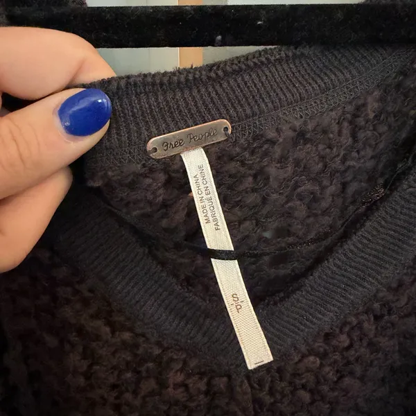 Free People V-Neck Open Cable Knit Charcoal Hi-Low Sweater - Image 2