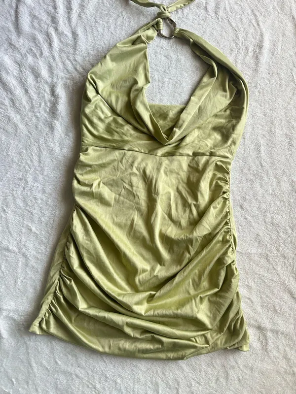 Peppermayo Exclusive - Samara Halterneck Mini Dress - Sage - Image 5