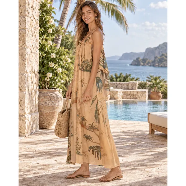NWT Anthropologie TAHNEE KELLAND Strappy Midi Dress Tropical Print Medium - Image 4