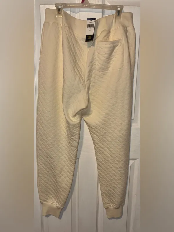 Polo Ralph Lauren Women large Cotton quilted Jacquard Clbhouse Cream Jogger Pan - Image 3