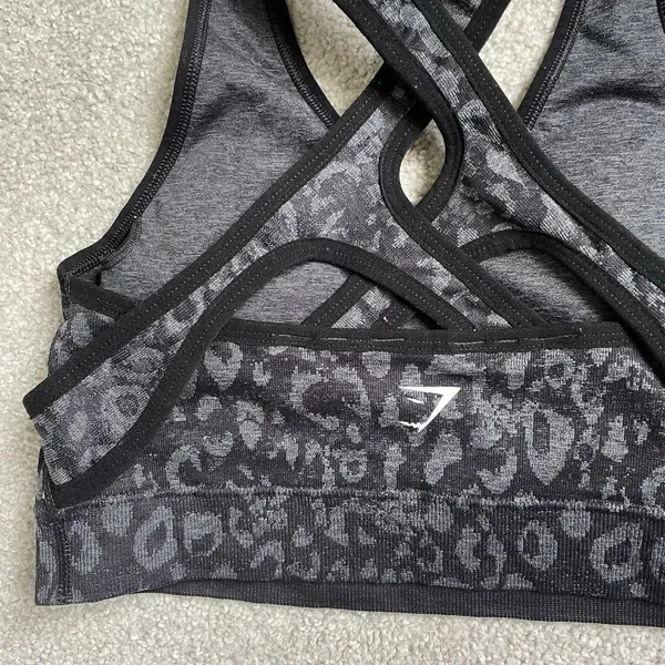 Gymshark Sports Bra Athletic Supportive Black Cheetah Print Cross Back Women's M - Image 7
