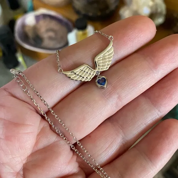 Angel Heart Wings Blue Cz Sterling Silver Necklace - Image 3