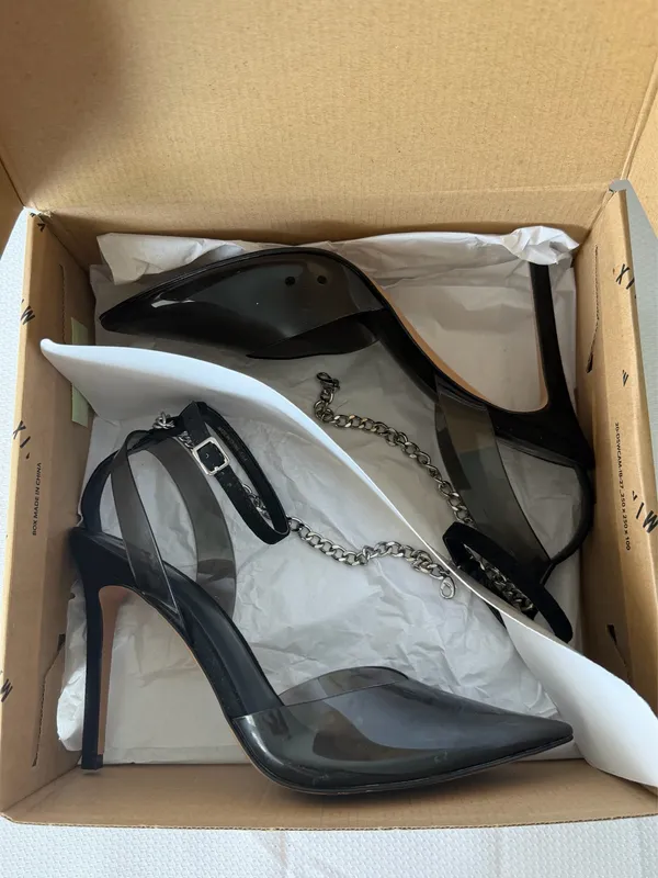 Mix No.6 Black Chain & Suede Ankle Strap Heels - Image 10