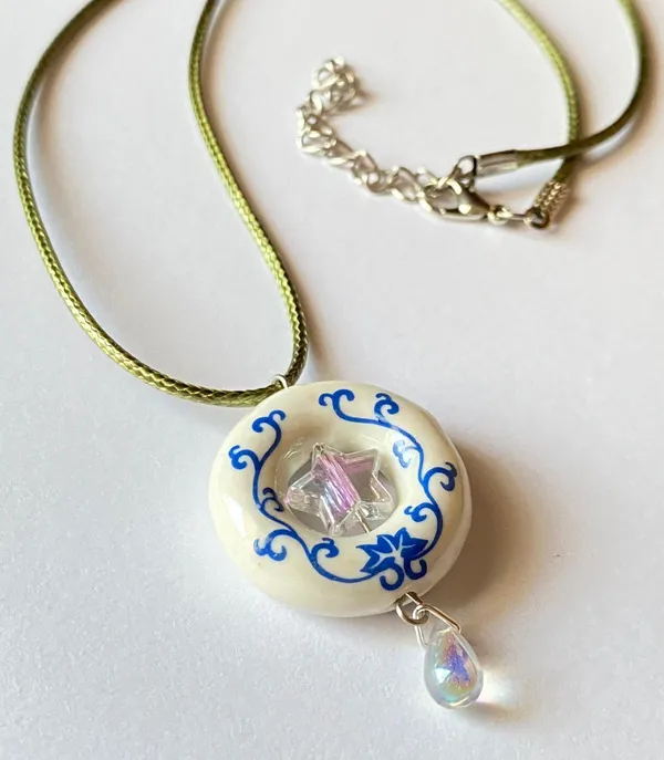 flower porcelain donut unique boho fairy whimsical necklace💐⭐️💧 - Image 6