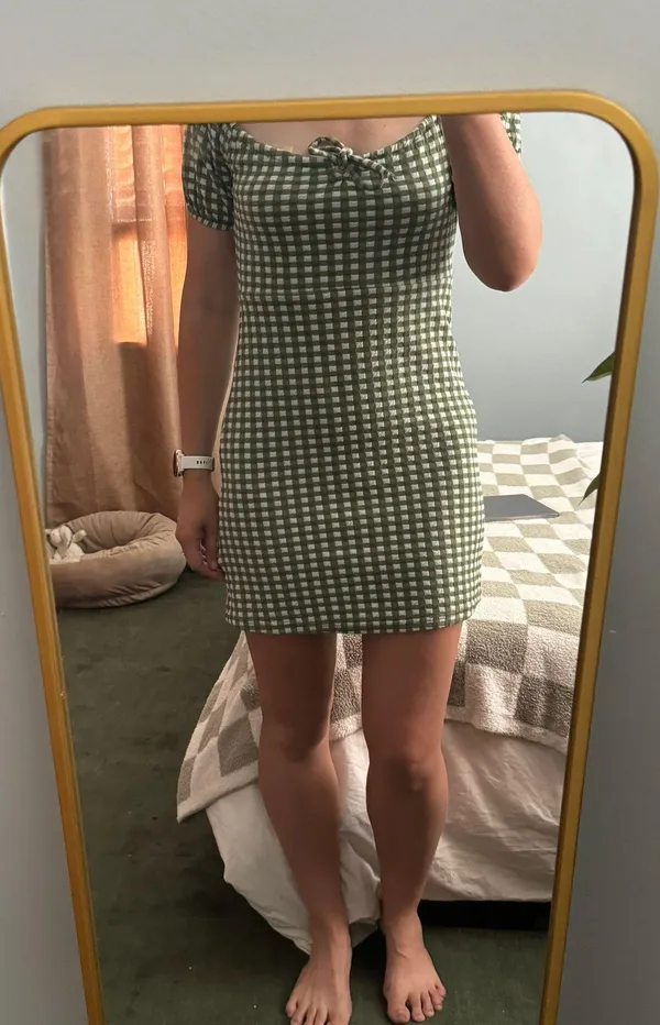 Madewell Jacquard Puff Sleeve Mini Dress in Gingham - Image 2