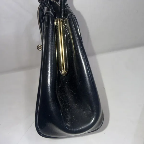 Vintage Black Patent Leather Old Money Minimalist Classic Top Handle‎ Bag Purse - Image 5