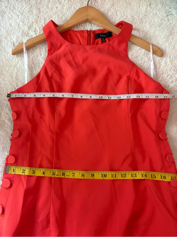 Lulus Masterfully Mod Bright Orange Side Button Midi Dress Size XL Sleeveless - Image 7