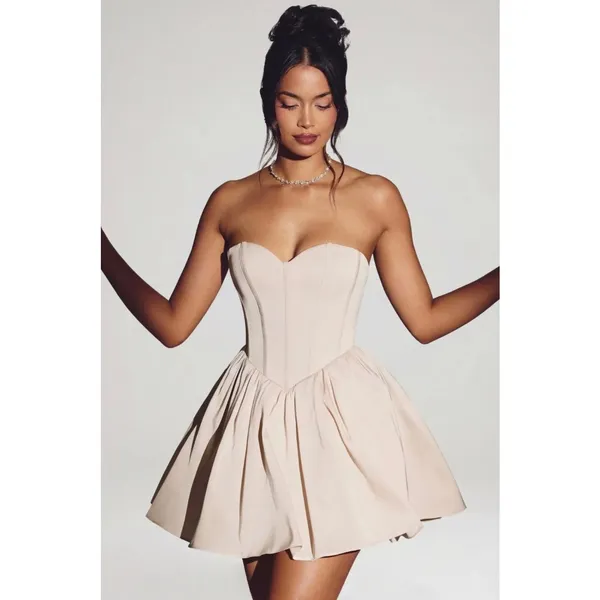 Oh Polly Emeline Corset Strapless Tulle Mini Dress in Ivory Size 4 - Image 3