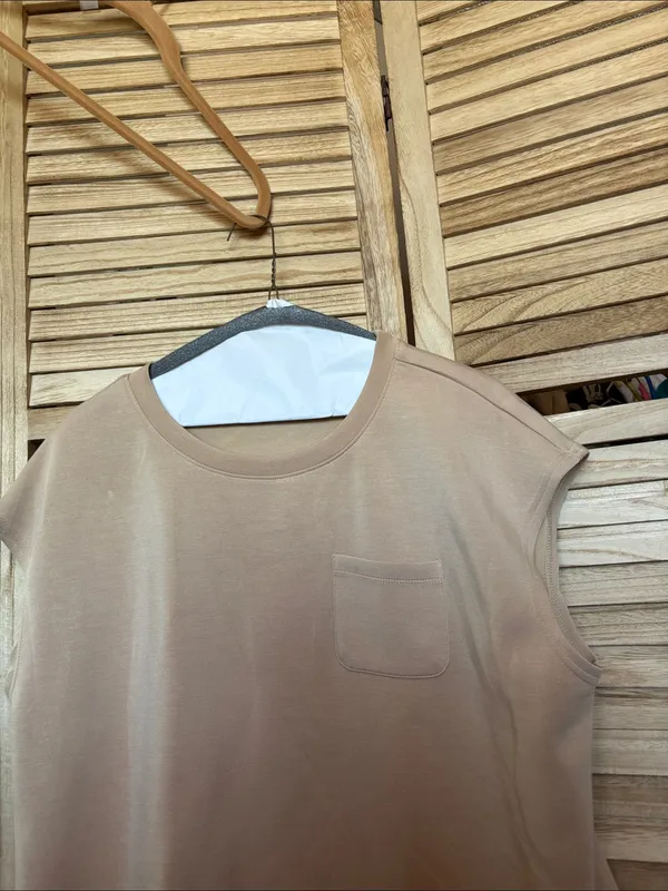 Women's Crewneck Pocket Tank - Tan XL - Image 2