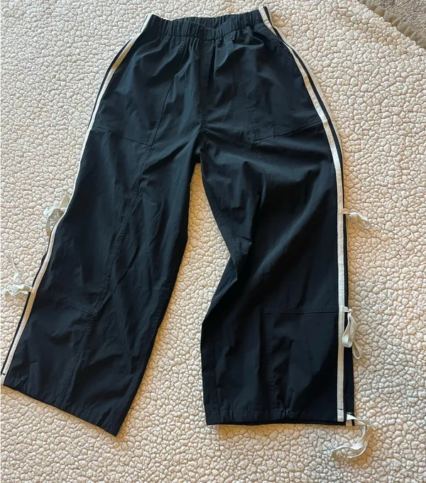 Adorable Black Track Pants with White Side Ties - Image 7