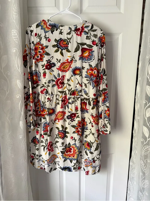 Old Navy Boho Tassel-Tie Floral Swing mini Dress long sleeves women size L - Image 7