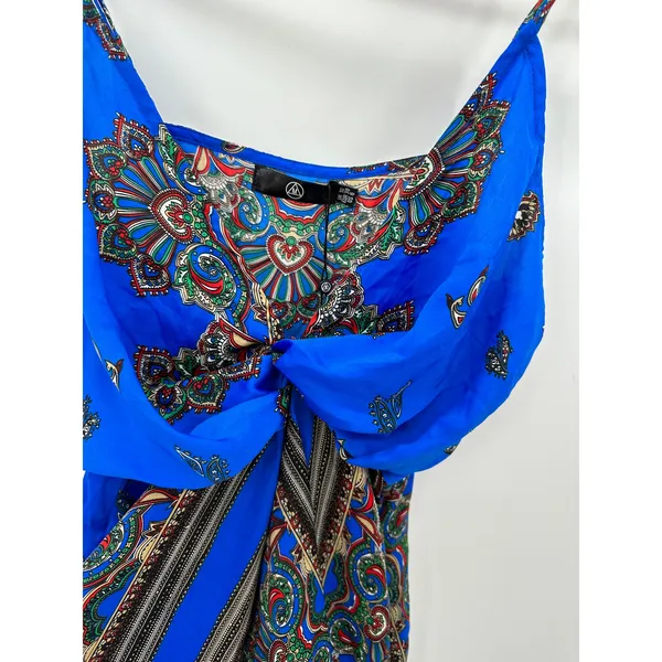 Missguided Mini Twist‎ Tie Dress Womens Sz 6 Blue Paisley Vacation Resort Cruise - Image 7