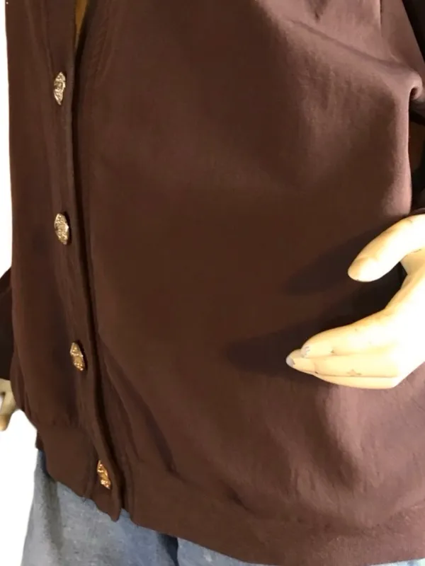 Vintage 1980'S Brown Nylon & Gold Stud Cardigan/Jacket (L) - Image 8