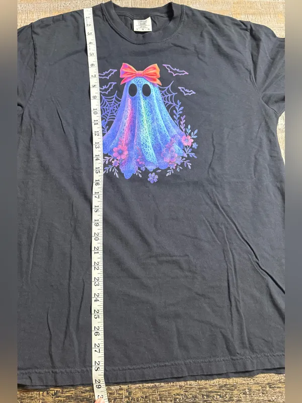 Comfort Colors Black Tee with Neon Ghost and Bow - Image 6