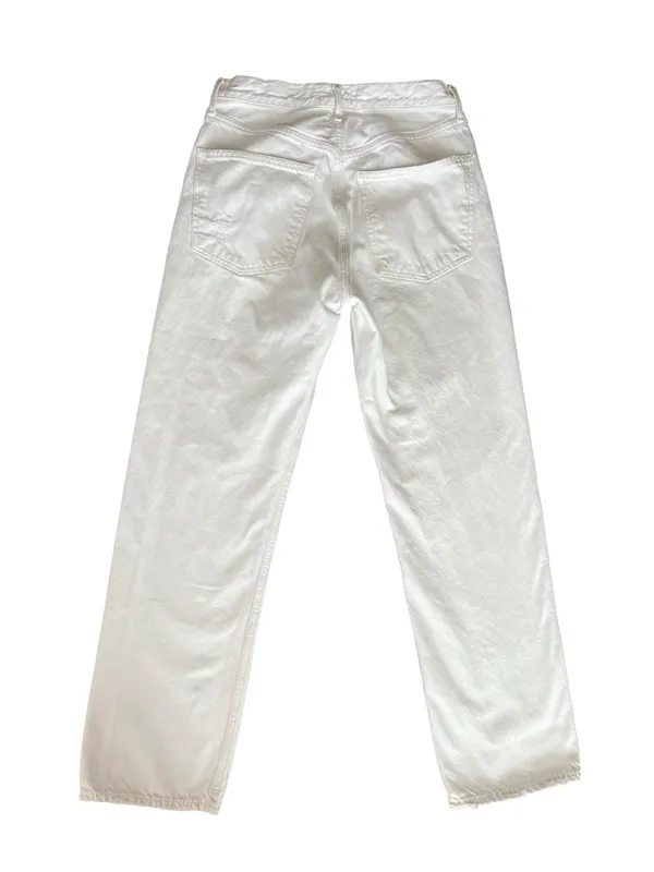 AGOLDE Women’s 90’s Straight Leg White Enamel Denim Distressed Button Fly Jeans - Image 8
