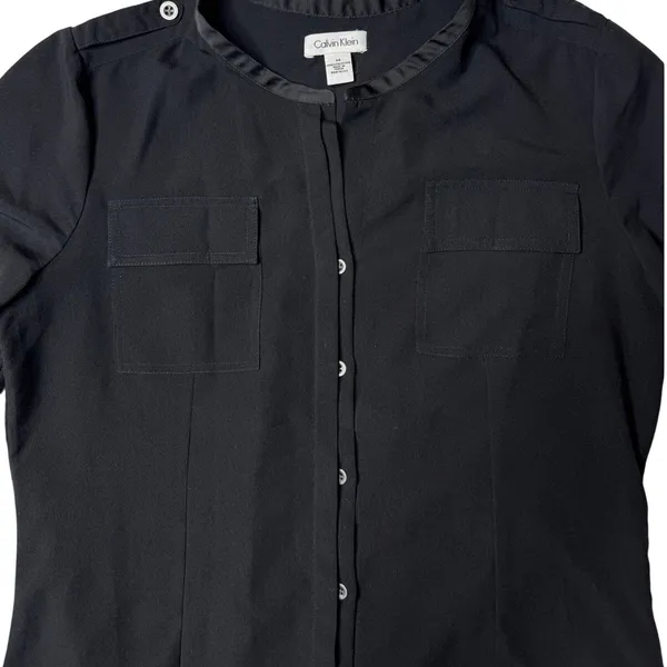Calvin Klein Black Crepe Button Down Blouse Medium Relaxed Fit Office Minimalist - Image 7